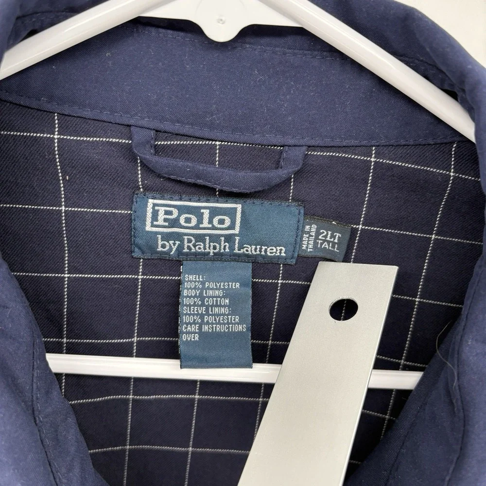 Vintage Polo Ralph Lauren Blue Harrington Jacket Grid Lined Full Zip Men 2LT